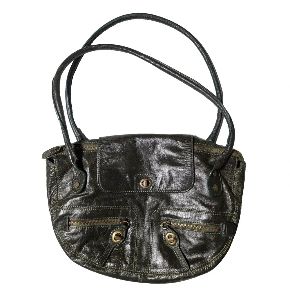 VTG ZIPPO Women Green Leather Shoulder‎ Bag